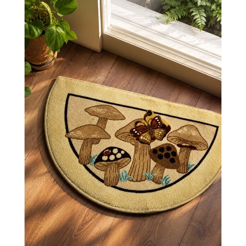 Sears Fancies II Mushroom Butterfly Crescent Accent Rug 18x30 Tan Brown NEW